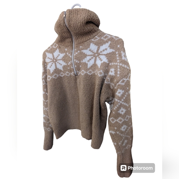 Time & Tru Quarter Zip Pullover Seater Beige Nordic Sz Medium - Picture 5 of 7